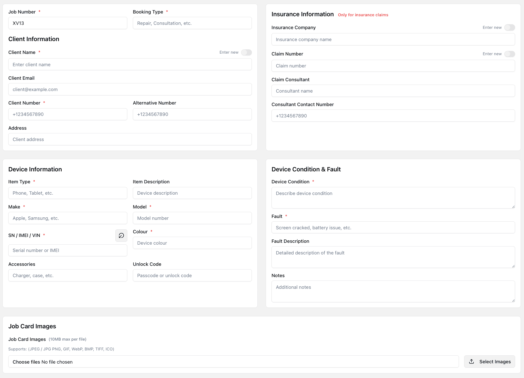 Booking & Intake screenshot