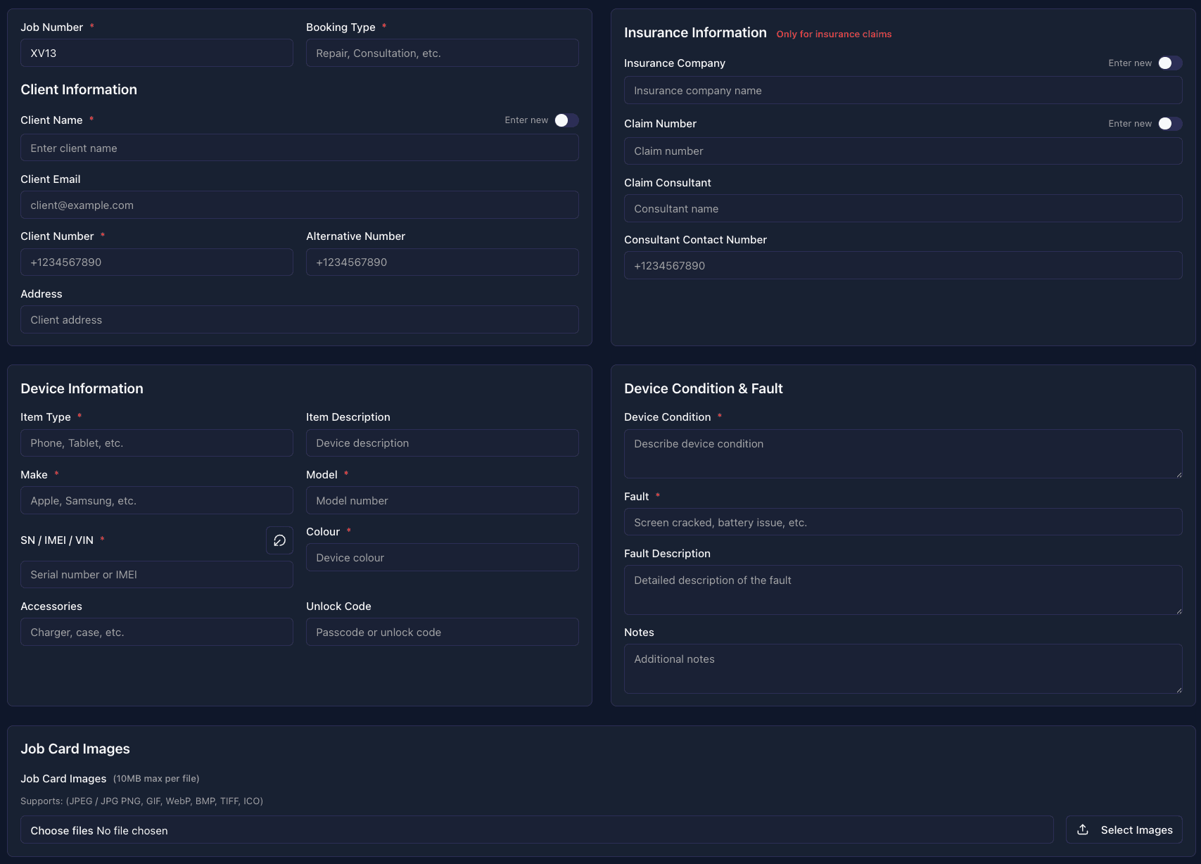 Booking & Intake screenshot