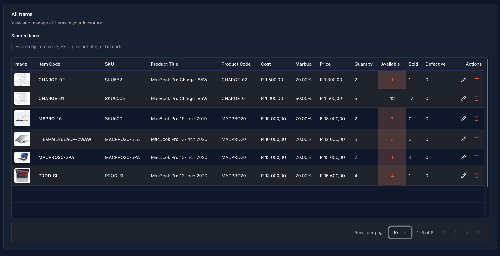 Inventory Management screenshot