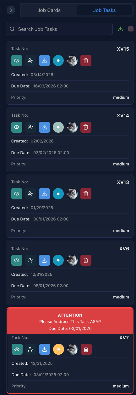 Job Cards & Tasks screenshot